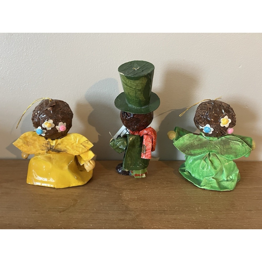 Vintage MCM Paper Mache Folk Art Angel and Caroler Ornaments Set - Taiwan - Picture 3 of 12